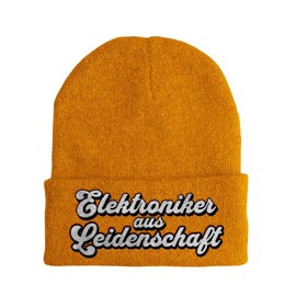 tshirtladen Elektroniker aus Leidenschaft – Bestickte Beanie Mütze – One Size – Soft Touch – Wintermütze mit Farbauswahl, Farbe: Mustard
