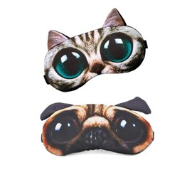 Cute Animal 3D Funny Sleep Eye Mask Eye Cover for Women, Cat Dog Soft Blindfold Sleeping Mask Eyeshade for Plane Travel Office Nap (2 Pack)