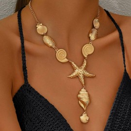 Zurlcdye Starfish Necklace for Women Ocean Pendant Jewelry Beach Vacation Seashell Necklace Summer Hawaiian Gift Accessories
