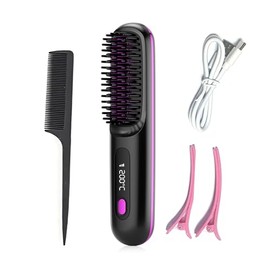 Cepillo de alisado portátil sin cables, cepillo de alisado recargable con calefacción, 3 ajustes de temperatura y pantalla LED, herramientas profesionales para el cabello (negro)