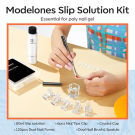 modelones Slip Solution for Poly Gel, 2.8oz Anti-Stick Gel Liquid for Poly Gel Nails with 120Pcs Flat Dual Nail Forms Nail Tips Clips Kit | modelones