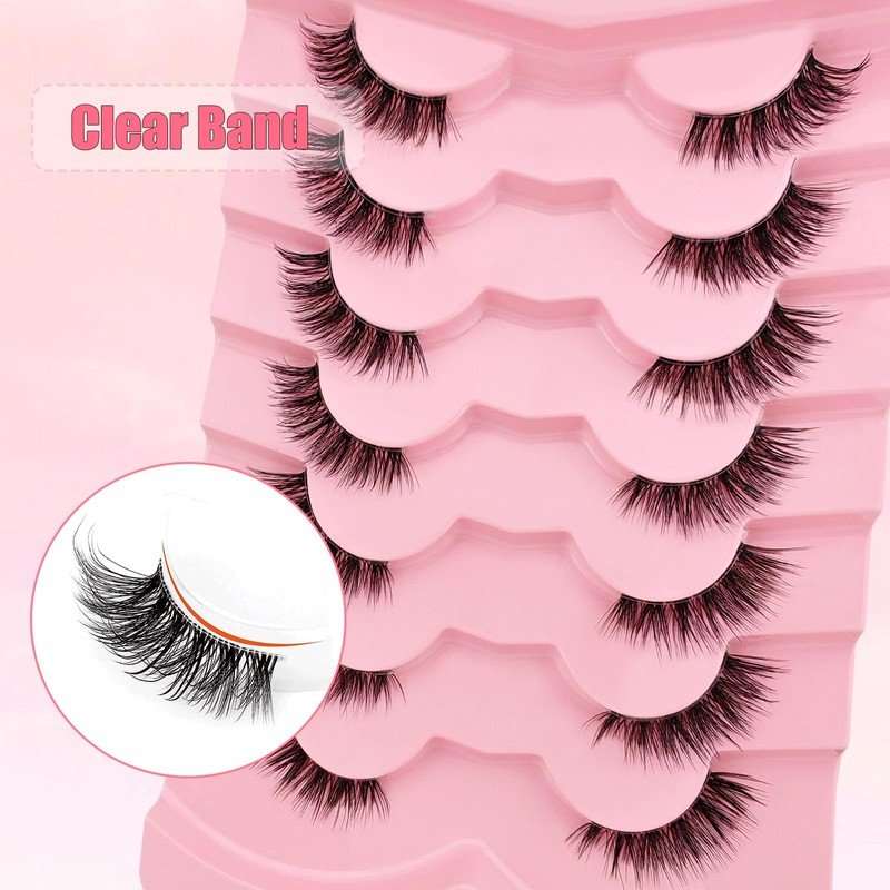 7P-CZ-A06 Clear Band Half Eyelashes, Cat Eye, 15 mm Short