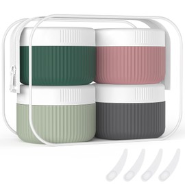 ME.FAN Travel Containers for Toiletries, TSA Approved 1.5 oz Silicone Cream Jars, Leak-proof Travel Size Containers, Travel Accessories with Lid for Cosmetic Face Hand 4 Pack White Lid - Morandi