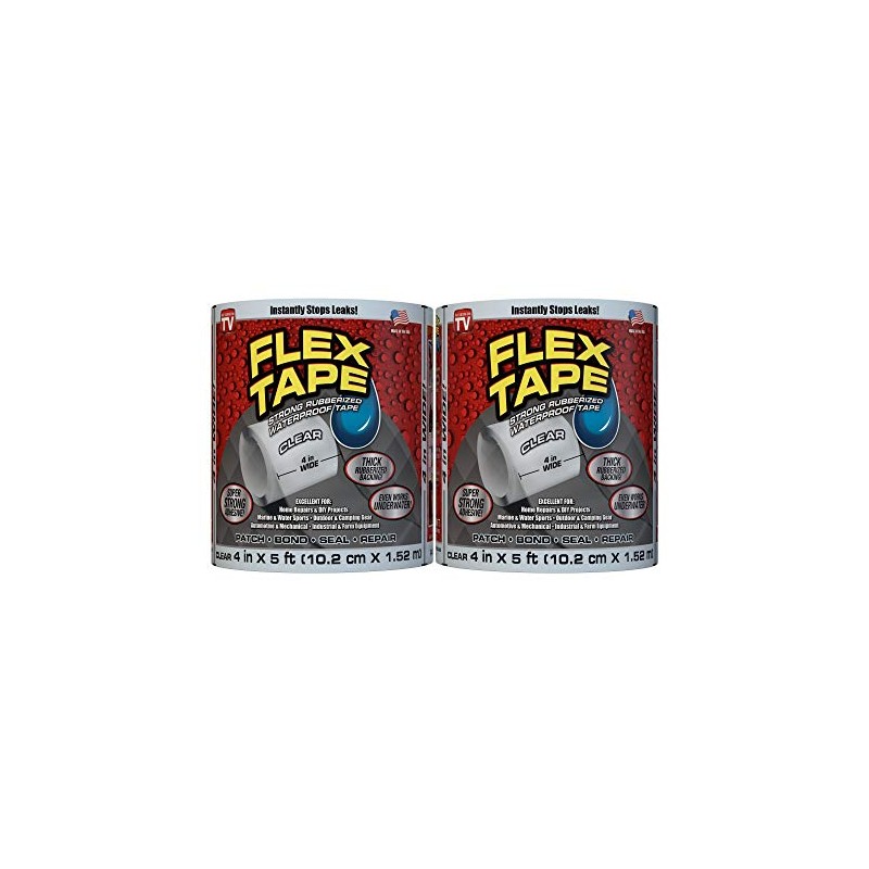 Flex Tape Rubberized Waterproof Tape, 4" x 5', Clear -