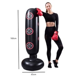 Freestanding Boxing Target Bag, 160 cm Inflatable Punch Bag, Inflatable Punch Bag for Adults Children, Fitness Punch Tower Speed Bag for Exercise and Stress Relief, Various Boxing Sports (Black