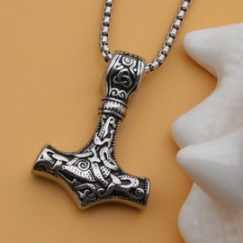 Thor's Hammer Pendant Celtic Knot Necklace for Men Women, Stainless Steel Viking Thor Mjolnir Pendant Runes Irish Triangle Trinity Knot Necklace, Vintage Amulet Noridc Jewelry Viking Gift For Men