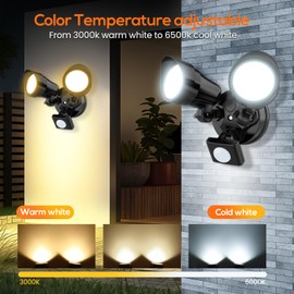 LED Security Lights Motion Sensor, 24W 2000LM Flood Lights Outdoor Motion Sensor with Remote, Dimmable Brightness 3000K-6500K CCT IP65 Outdoor Security Light for House Garage Yard Walkway 2 Pack Black