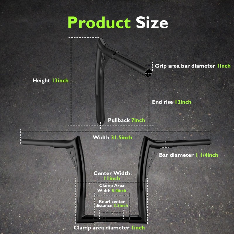 21ST Rise 12" Meathook Ape Hanger 1.25" Fat Bar Handlebars