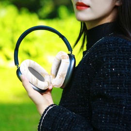 Earrock Ear Cushion Pads for AirPods Max Earpads Replacement with Protein Leather, Memory Foam and Magnet, Gorgeous and Luxury Style with White Gilding Pattern