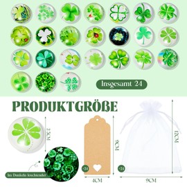 BBTO 24 Sets Dark Glowing Four Leaf Clover Colourful Glass Stones 25 mm Diameter Lucky Clover Glass Stones Mixed Colour Lucky Stones Lucky Charm with Organza Bag and Gift Tag