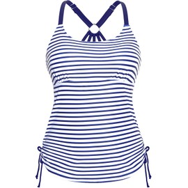 Holipick Womens Tankini Swim Top Only Tankini Bathing Suit Tops No Bottom Blue Striped