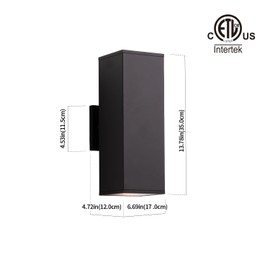 mirrea 14" Modern Outdoor Porch Light Patio Light in 2 Lights with Aluminum Rectangular Tube and Tempered Glass Cover Waterproof Wall Sconce 2 Pack (Oil Rubbed Bronze)