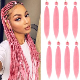 Braiding Hair Pre Stretched - 26 Inch Pre Stretched Braiding Hair Pink Braiding Hair Soft Yaki Texture 8 Packs Crochet Hair Extensions Braids for Black Women (26 Inch(8Packs), Pink)