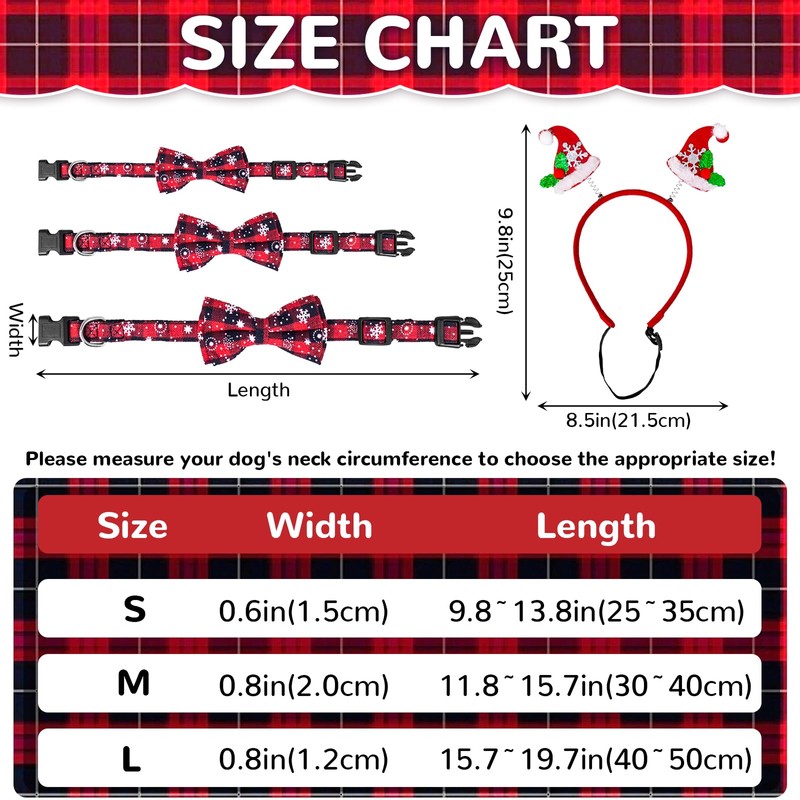 Christmas Dog Collar Set, Durable Dog Collar with Bow Cotton,