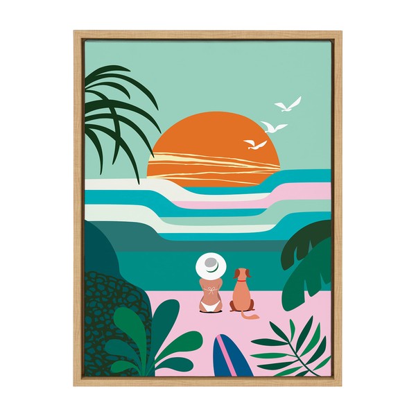 Kate and Laurel Sylvie Sun Flock Framed Canvas Wall Art