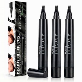 MINOXIDILBER Set de 3 Piezas, Boligrafo para rellenar huecos en barba bigote o cejas, color negro, impemeable, larga duración