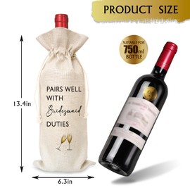 Tesedupoole Bridesmaid Wine Gift Bag, Wine Bag for Getting Married, Engegement, Bride and Groom, Couples, Bridal Shower, Cotton Linen Wine Gift Bag With Drawstring, Party Favors Decorations-04