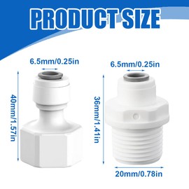 HQRKOTM Pack of 2 Water Connection Adapters 1/4 Inch Water Straight Pipe Fitting to 1/2 Inch Female Male Thread, Quick Coupling Push In Connector for Water Purifiers and Reverse Osmosis Systems