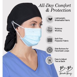 Brook + Bay Scrub Caps Women Ponytail - Surgical Caps for Women Long Hair - Nurse Cap - Scrub Hats for Nurses - Bouffant Scrub Cap Black