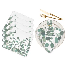 Yibeas Horizontal Eucalyptus Cloth Napkins Set of 4 Soft Floral Ornament with Silver Dollar Eucalyptus Branches Washable and Reusable Dinner Napkins for Weddings Parties 18 x 18 inch