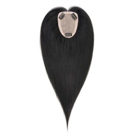 TESSHAIR Human Hair Topper for Women No Bangs, 100% Remy Toppers Hair Pieces for Women, No Tangle & Smooth, 10 Inch #01 Jet Black