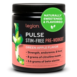 LEGION LEGION Pulse Pre Workout Supplement - All Natural Nitric Oxide Preworkout Drink to Boost Energy, Creatine Free, Naturally Sweetened, Beta Alanine, Citrulline, Alpha GPC (Caffeine Free Green Apple)