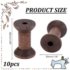 PH PandaHall 10PCS Vintage Wood Spool Wood Sewing Embroidery Thread Spool Textile Wire Weaving Ribbons for Embroidery and Sewing Machines Arts Crafts Thread Cord Roll Coffee Color 2 inch