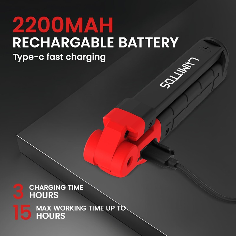 LAIMITTOS Rechargeable Work Light 2200mAh Magnetic LED Work Light Flashlight