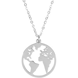 styleBREAKER 05030059 Women's Stainless Steel Necklace with Round World Map Amulet Pendant Necklace Anchor Chain Jewellery, Stainless Steel