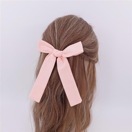 Set of 4 Cotton Linen Bow Hair Clips for Little Girls Toddler Baby Mom Women Hair Barrettes Accessories 3 Styles Bows (Peach Pink)