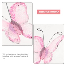 Beaupretty - Juego de 50 mariposas para manualidades (malla transparente, con gema), diseño de mariposas, color rosa