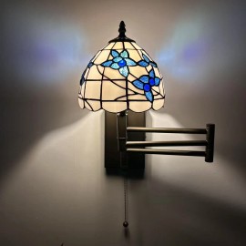 Enjoy decor Lamps Tiffany Style Sconce Lamp Swing Arm White Stained Glass Flowers 13”L*8”D*15”H