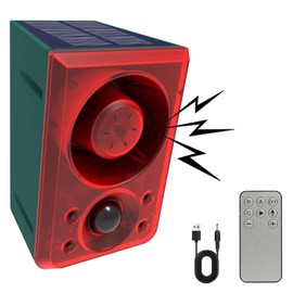 ChunHee Solar Outdoor Motion Sensor Alarm with Dog Barking Gunshot Sound, Support Recording and Adjustable Volume, 130db Motion Detector Alarm with Remote for Chicken coop, Garden, Yard, Farm