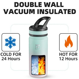 Fanhaw 18 Oz Kids Insulated Water Bottle with Straw Lid – Stainless Steel Double Wall Vacuum, Leak-Proof, BPA-Free Water Bottles for School Boys & Girls(Green Pink)