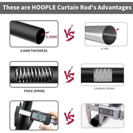 HOOPLE Tension Curtain Rod, No Drilling Rods for 102-120 Inch, Black