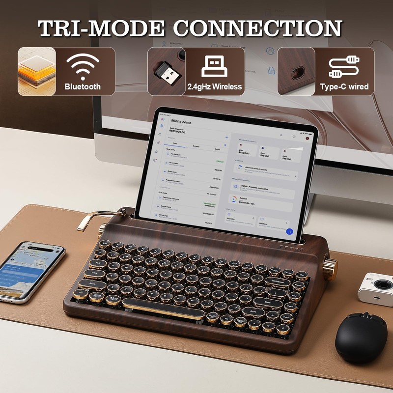 YUNZII QL75 Wireless Typewriter Hot Swap Retro Mechanical Keyboard,Punk Round