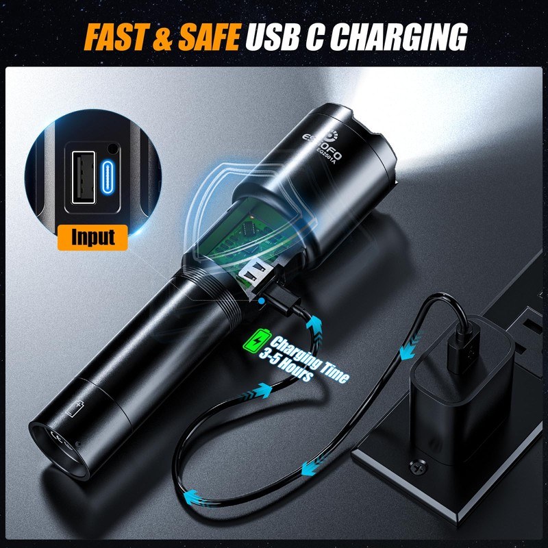 Esgofo Rechargeable Flashlights High Lumens 1000000 Long Range 3280FT, Super