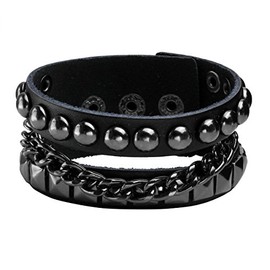 Eigso Retro Leather Punk Studded Wristband Cuff for Men Women Vintage Oldschool Chain Biker Bracelet for Man Woman