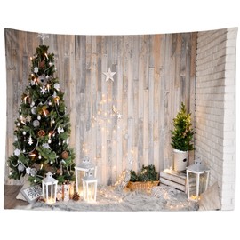 BELECO Christmas Tapestry Wall Hanging Wooden Christmas Room Xmas Trees Lanterns Stars Art Wall Decor 92x70 Inch Christmas New Year Party Decorations Backdrop Bedroom Living Room Home Decor