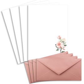 50 Letter Paper Sets DIN A4 – Natural Paper in Cream with Rose Branches – with Envelopes DIN Long in Dusky Pink Letter Paper – Printable – Ideal for Wedding Invitations