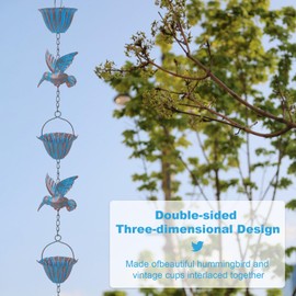 BigKing Rainwater Chain Hummingbird Rain Chain for Gutters, Hanging Rain Chain for Water Drainage, Rain Chain Gutter Decoration for Free Rain Catchers and Downpipes