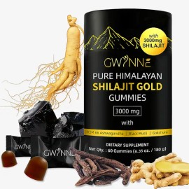 GWYNNE Pure Himalayan Shilajit Gold Apto para Hombres y Mujeres Orgánico Pote con 60 Gomitas Sin sabor