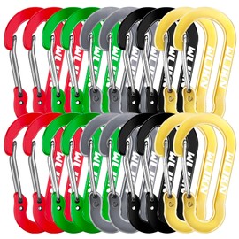 Wlikn Aluminum Alloy Carabiner Set of 20, Load Capacity 110.2 lbs (50 kg), Multi-functional, Ultra Lightweight, Small, D-Ring, Keychain, Outdoor, Camping, Hiking, Fishing, Trekking Hooks (Assorted