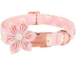 Babole Pet Dog Collar with Pink Daisy Flower Tie,Cotton Dog Collar with Safety Metal Buckle Adjustable Puppy Collars for Small Medium Large Boy&Girl Dog,Small,Neck 10"-16"