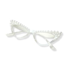 Melrose Rhinestone Reading Glasses for Women Cat Eye Computer Blue Light Blocking Cute Pearl Readers Glasses Y05 (WHITE, 2, x)