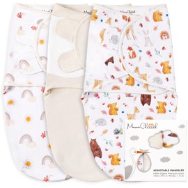 Mama Cheetah Baby Swaddle Sack, Organic Cotton Swaddle Blanket, Adjustable Swaddle Sleep Sacks, Easy Swaddles for Boy Girl 0-3 Month, Baby Essentials, 3-Pack, Sunshine & Rainbow