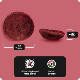 Netuno 6 x Decorative Easter Bird Nest Made of Sisal Brown Easter Nest Mini Bird Nest Small Realistic Bird Nest Small Canary Nest Breeding Nest Easter Decoration Natural Nest Spring Decoration Garden