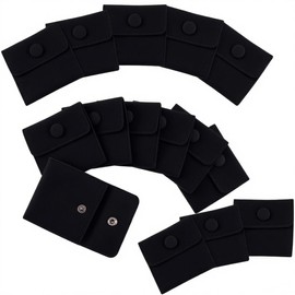 Ruaizel 15 Pcs Velvet Jewelry Storage Bags, Velvet Small Pouch with Snap Button, Jewelry Packaging Bag for Necklace Bracelet Earrings, Portable Small Gift Bags (Black)