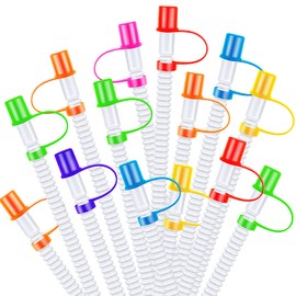 25 Pack Bendable Straws with Straw Covers Cap, 11 Inch Long Flexible Straws Plastic Colorful Straws Flexible Reusable Crazy Drinking Straws for Water Bottle Mugs Gift Birthday Wedding Party Supplies