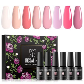 ROSALIND White Pink Gel Nail Polish Set, 8PCS Colors Gel Polish Set Skin Tones Soft Soak off All Seasons Gel Collection DIY Nail Art Design Nail Care Manicure Cutics Cosmetic